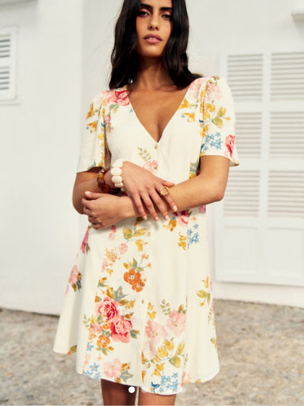 SÉZANE Lily Dress in Ecru Calvi Floral‎ Print Sz 40